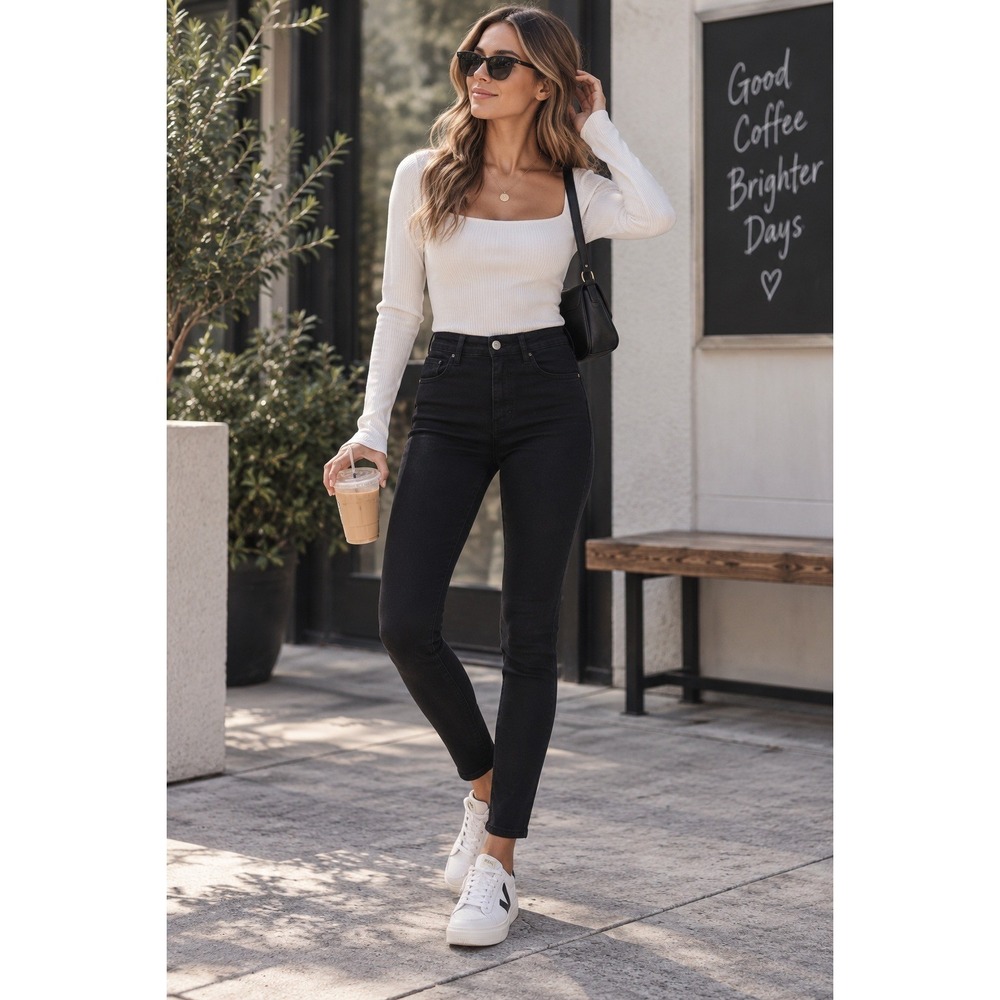 Zara Jeans Womens 6 Black High Rise‎ Skinny Denim Minimalist